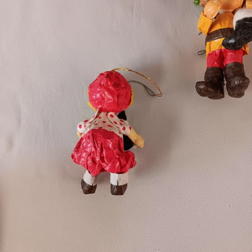 Vintage Paper Mache Christmas Ornaments Set 4 Santa Elf Folk Art Figures‎ Retro